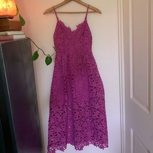 ASTR The Label Lace A-Line Midi Dress in Magenta